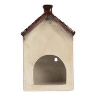 Clayre &amp; Eef | Theelichthouder Kerst Huisje Beige Rood 10x8x15 cm | 6CE2279