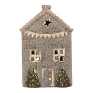 Clayre &amp; Eef | Theelichthouder Kerst Huisje Blauw Roze 10x8x15 cm | 6CE2280