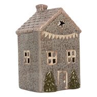 Clayre &amp; Eef | Theelichthouder Kerst Huisje Blauw Roze 10x8x15 cm | 6CE2280