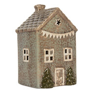 Clayre &amp; Eef | Theelichthouder Kerst Huisje Groen Beige 10x8x15 cm | 6CE2281