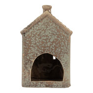 Clayre &amp; Eef | Theelichthouder Kerst Huisje Groen Beige 10x8x15 cm | 6CE2281