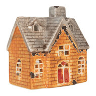 Clayre &amp; Eef | Theelichthouder Kerst Huisje Oranje Beige 13x8x14 cm | 6CE2283