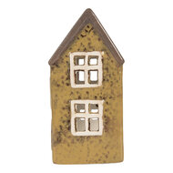 Clayre &amp; Eef | Theelichthouder Kerst Huisje Groen Bruin 10x7x14 cm | 6CE2286