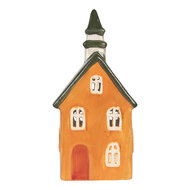 Clayre &amp; Eef | Theelichthouder Kerst Huisje Oranje Groen 10x7x21 cm | 6CE2288