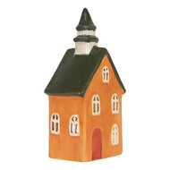 Clayre &amp; Eef | Theelichthouder Kerst Huisje Oranje Groen 10x7x21 cm | 6CE2288
