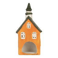Clayre &amp; Eef | Theelichthouder Kerst Huisje Oranje Groen 10x7x21 cm | 6CE2288