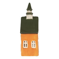 Clayre &amp; Eef | Theelichthouder Kerst Huisje Oranje Groen 10x7x21 cm | 6CE2288