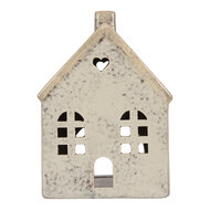 Clayre &amp; Eef | Theelichthouder Kerst Huisje Grijs Beige 11x7x16 cm | 6CE2290