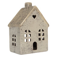 Clayre &amp; Eef | Theelichthouder Kerst Huisje Grijs Beige 11x7x16 cm | 6CE2290