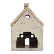 Clayre &amp; Eef | Theelichthouder Kerst Huisje Grijs Beige 11x7x16 cm | 6CE2290