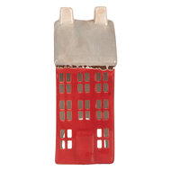 Clayre &amp; Eef | Theelichthouder Kerst Huisje Rood Grijs 7x7x18 cm | 6CE2294