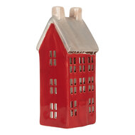 Clayre &amp; Eef | Theelichthouder Kerst Huisje Rood Grijs 7x7x18 cm | 6CE2294