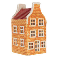 Clayre &amp; Eef | Theelichthouder Kerst Huisje Oranje Rood 9x10x19 cm | 6CE2299
