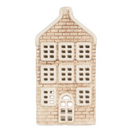 Clayre &amp; Eef | Theelichthouder Kerst Huisje Beige Groen 9x10x19 cm | 6CE2305