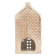 Clayre &amp; Eef | Theelichthouder Kerst Huisje Beige Groen 9x10x19 cm | 6CE2305