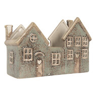 Clayre &amp; Eef | Theelichthouder Kerst Huisje Groen Beige 22x9x15 cm | 6CE2306