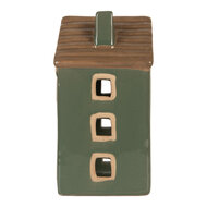 Clayre &amp; Eef | Theelichthouder Kerst Huisje Groen Bruin 9x8x15 cm | 6CE2309