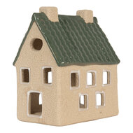 Clayre &amp; Eef | Theelichthouder Kerst Huisje Beige Groen 8x11x14 cm | 6CE2310