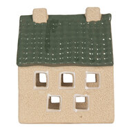 Clayre &amp; Eef | Theelichthouder Kerst Huisje Beige Groen 8x11x14 cm | 6CE2310