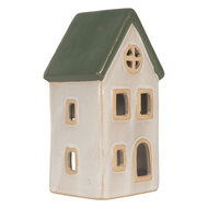 Clayre &amp; Eef | Theelichthouder Kerst Huisje Beige Groen 9x8x18 cm | 6CE2311