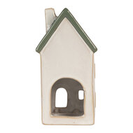 Clayre &amp; Eef | Theelichthouder Kerst Huisje Beige Groen 9x8x18 cm | 6CE2311