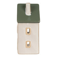 Clayre &amp; Eef | Theelichthouder Kerst Huisje Beige Groen 9x8x18 cm | 6CE2311