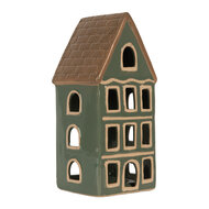 Clayre &amp; Eef | Theelichthouder Kerst Huisje Groen Bruin 9x8x19 cm | 6CE2312