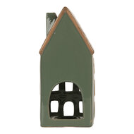 Clayre &amp; Eef | Theelichthouder Kerst Huisje Groen Bruin 9x8x19 cm | 6CE2312