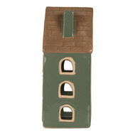 Clayre &amp; Eef | Theelichthouder Kerst Huisje Groen Bruin 9x8x19 cm | 6CE2312