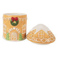 Clayre &amp; Eef | Voorraadpot Deksel Bruin Wit &oslash; 13x17 cm | 6CE2363
