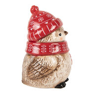 Clayre &amp; Eef | Mok met deksel Rood Beige 15x11x17 cm / 500 ml | 6CEMU0203