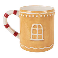 Clayre &amp; Eef | Mok met deksel Bruin Wit 13x10x15 cm / 350 ml | 6CEMU0213