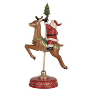 Clayre &amp; Eef | Kerstdecoratie Kerstman op Rendier Rood Bruin 16x11x30 cm | 6PR5763
