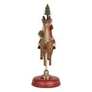 Clayre &amp; Eef | Kerstdecoratie Kerstman op Rendier Rood Bruin 16x11x30 cm | 6PR5763