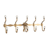 Clayre &amp; Eef | Wandkapstok 5 haken Goudkleurig Wit 50x7x17 cm | 6Y5956