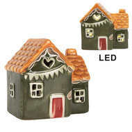 Clayre &amp; Eef | Decoratie Huisje met LED Groen Oranje 8x6x8 cm | 6CE2270