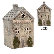 Clayre &amp; Eef | Decoratie Huisje met LED Grijs Groen 6x6x11 cm | 6CE2274