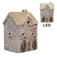 Clayre &amp; Eef | Decoratie Huisje met LED Grijs Beige 6x6x10 cm | 6CE2275