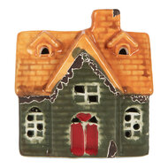 Clayre &amp; Eef | Decoratie Huisje met LED Groen Oranje 8x5x8 cm | 6CE2282