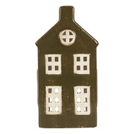 Clayre &amp; Eef | Theelichthouder Kerst Huisje Groen Bruin 8x6x16 cm | 6CE2285
