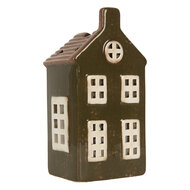 Clayre &amp; Eef | Theelichthouder Kerst Huisje Groen Bruin 8x6x16 cm | 6CE2285
