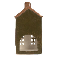 Clayre &amp; Eef | Theelichthouder Kerst Huisje Groen Bruin 8x6x16 cm | 6CE2285
