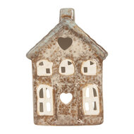 Clayre &amp; Eef | Theelichthouder Kerst Huisje Beige Groen 9x6x13 cm | 6CE2291