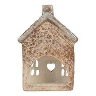 Clayre &amp; Eef | Theelichthouder Kerst Huisje Beige Groen 9x6x13 cm | 6CE2291