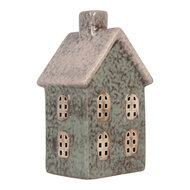 Clayre &amp; Eef | Theelichthouder Kerst Huisje Groen Roze 8x7x14 cm | 6CE2292