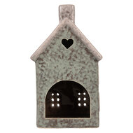 Clayre &amp; Eef | Theelichthouder Kerst Huisje Groen Roze 8x7x14 cm | 6CE2292