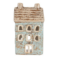 Clayre &amp; Eef | Theelichthouder Kerst Huisje Blauw Beige 8x7x15 cm | 6CE2293