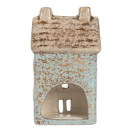 Clayre &amp; Eef | Theelichthouder Kerst Huisje Blauw Beige 8x7x15 cm | 6CE2293