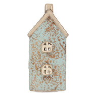 Clayre &amp; Eef | Theelichthouder Kerst Huisje Blauw Beige 8x7x15 cm | 6CE2293