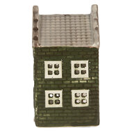 Clayre &amp; Eef | Theelichthouder Kerst Huisje Groen Grijs 7x7x14 cm | 6CE2301